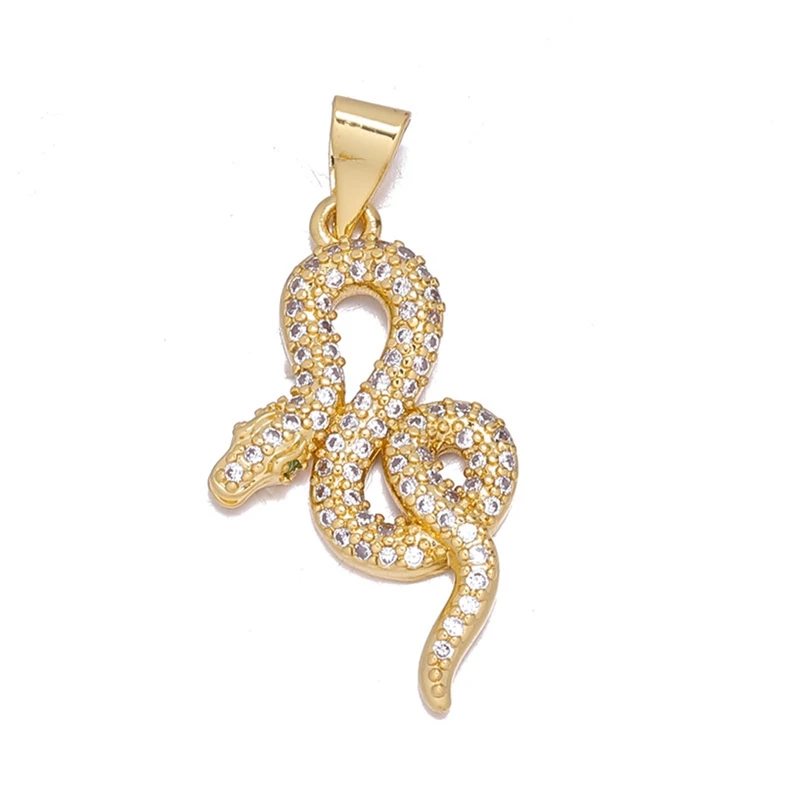 Juya Micro Pave Cubic Zirconia 18K Gold Plated Cobra Snake Charms DIY Women Men Talisman Jewelry Making Accessories Supplies