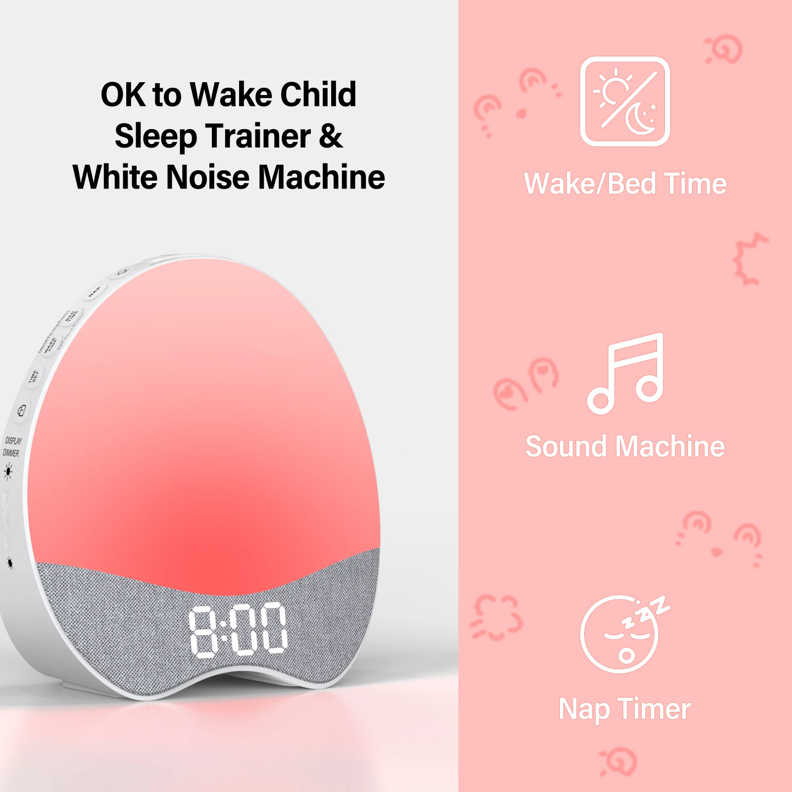 

KERCHAN OK to Wake Alarm Clock for Kids Children's Sleep Trainer Bedside Dream White Noise Machine Adjustable Night Light Timer