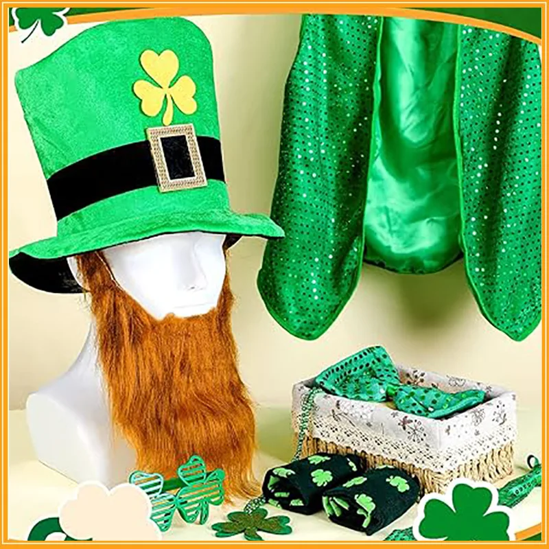 

St Patricks Day Costume Set Green Sequined Vest Shamrock Fairy Party Outfit Adults Halloween Carnival Stage Performance Vest Set