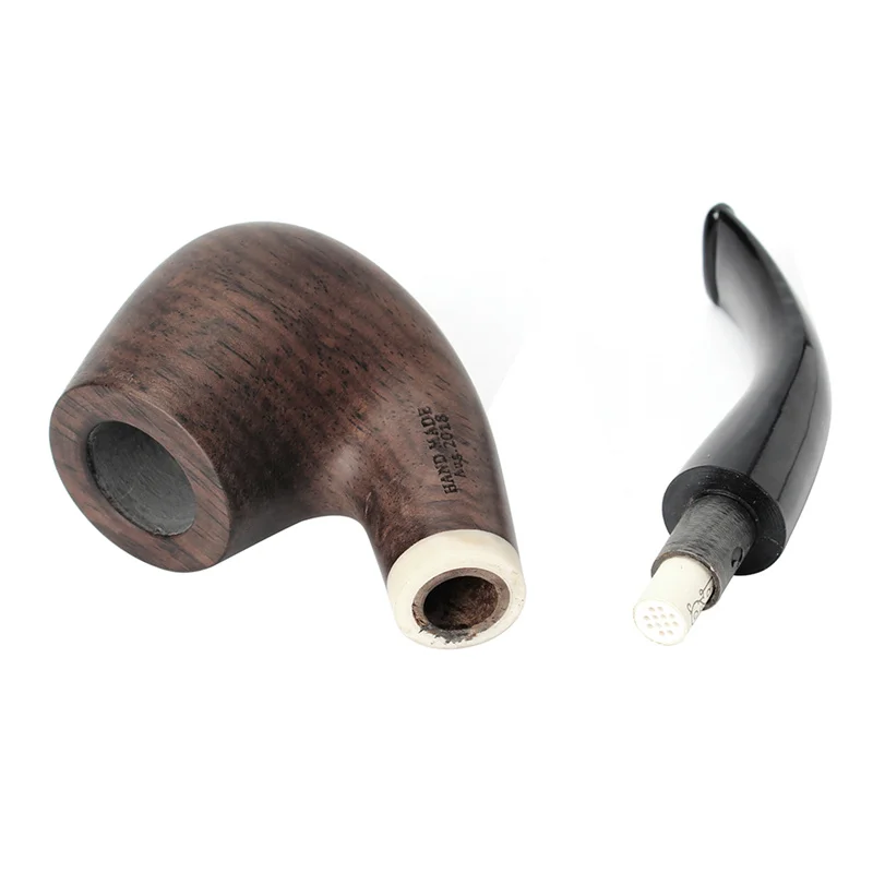 MUXIANG-Handmade Ebony Wooden Bent Stem for Smoking, Tobacco Pipe, Activated Carbon Filter, 10 Pipe Cleaning Accessories,