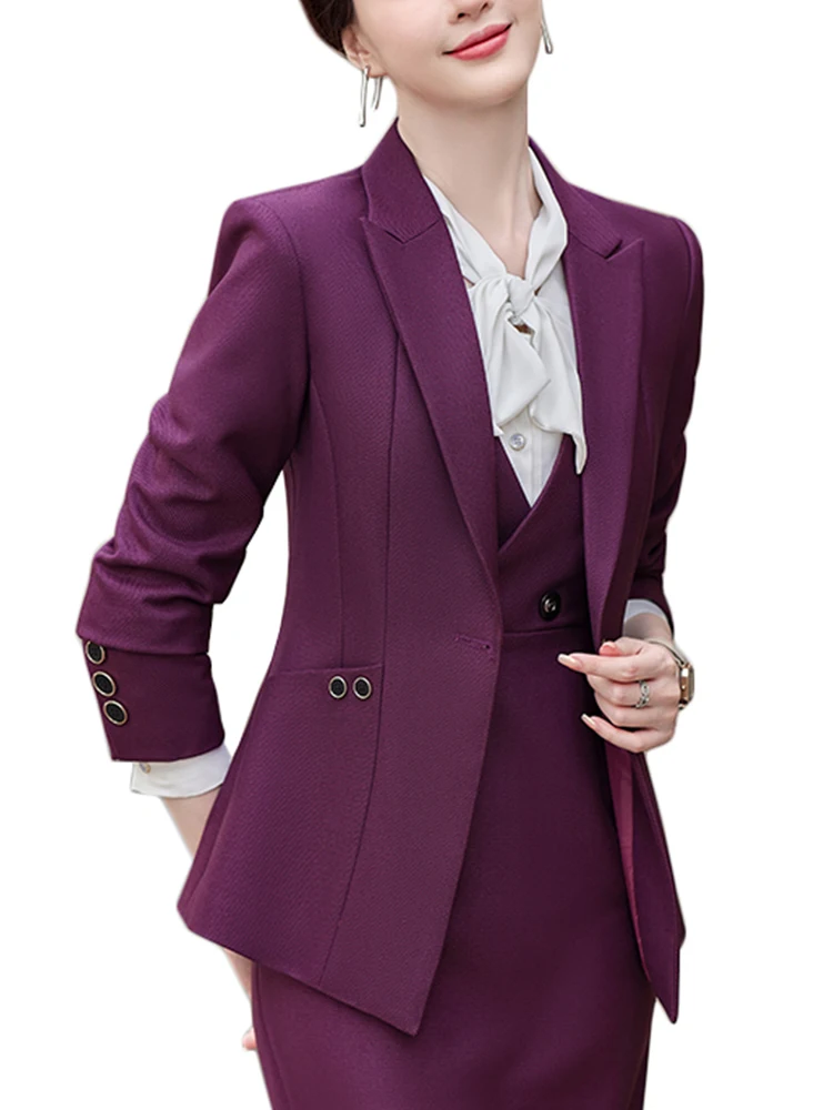 Blue Black Green Purple Ladies Blazer Women Female Single Button Full Sleeve Business Work Wear Formal Jacket For Autumn Winter