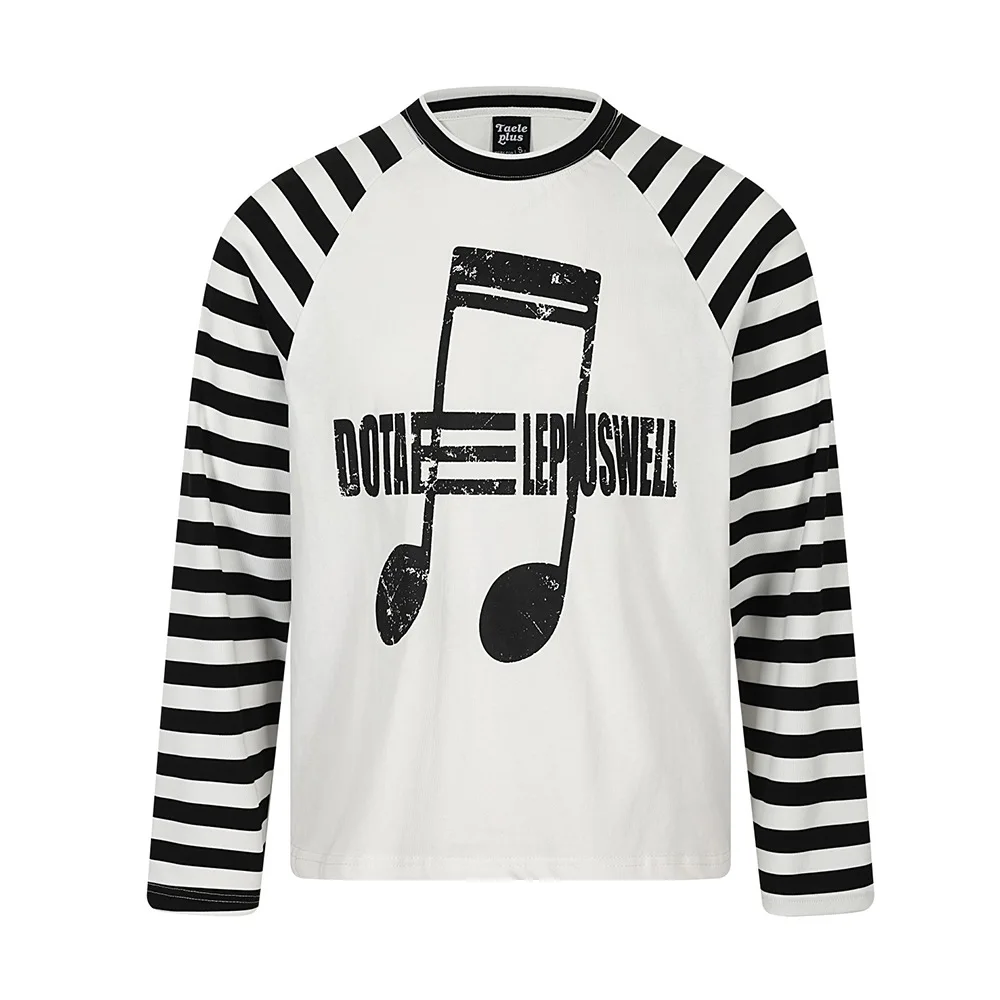 MWJLPWQ Unique Striped Raglan Long Sleeve T-Shirt Men Hip-Hop Trendy Ins Casual Crew Neck Loose Tops For Spring Autumn 17238