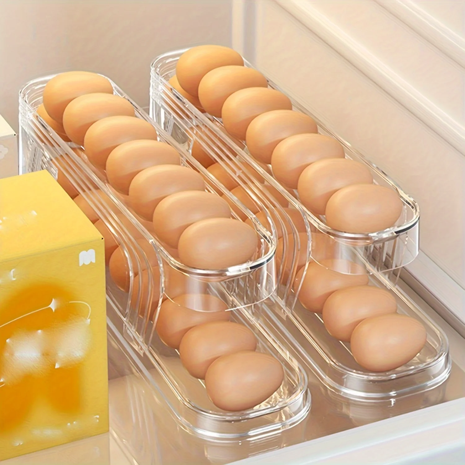 1PC Transparent Egg Box, Automatic Rolling Egg Rack for Multi-layer Filling and Special Preservation