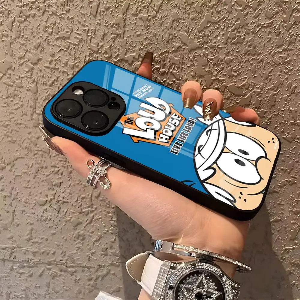 Cartoon The L-Loud House custodia per telefono per IPhone 15 Pro Max 14 Pro 12 11 13 Mini X XR XS 8 7 Plus SE Cover posteriore in vetro temperato