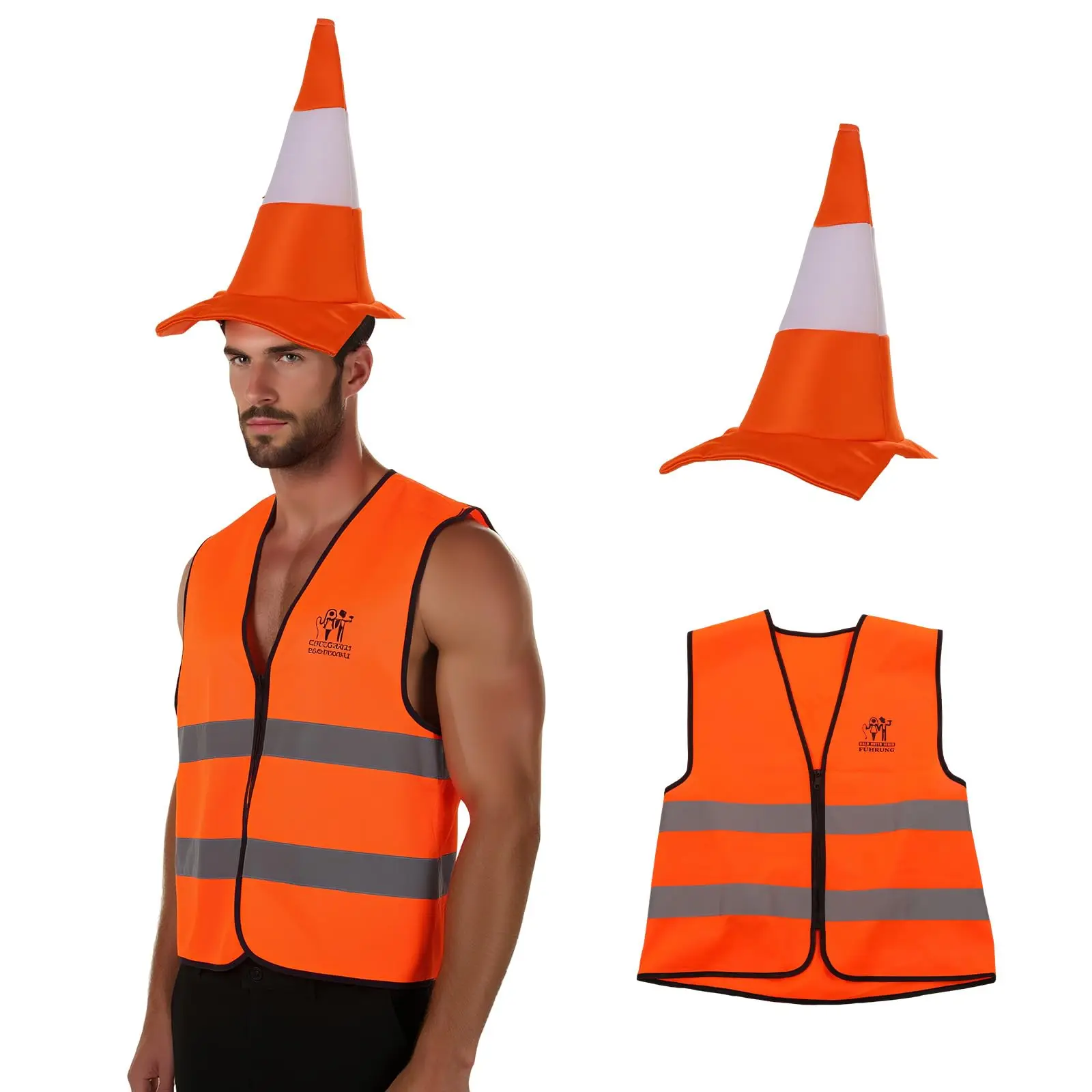 

Adult Traffic Cone Costume with Hat Construction Outfit Accessory Halloween Mardi Gras Cosplay Party Men Women Dress Up Prop