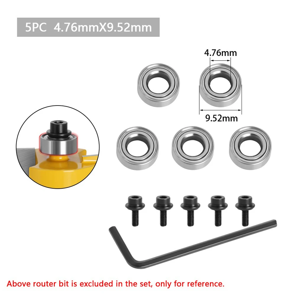 10pcs Router Bit Top Mounted Ball Bearings Guide Milling Cutter Bearing Wrench Set For Woodworking Machine Tools Accessories