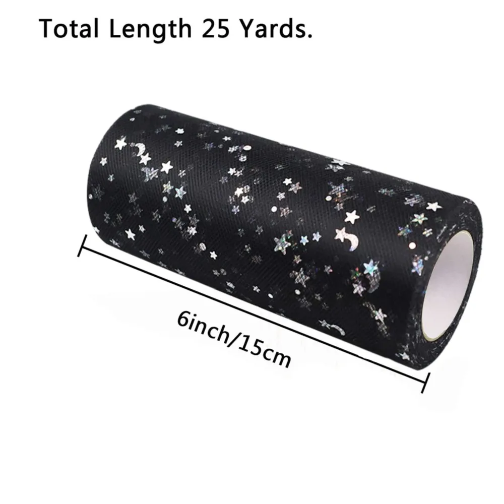 Sequin Stars Moon Tulle Roll 15cm X 22.8m Used For Wedding Decorations, Baby Showers And Various Party DIY