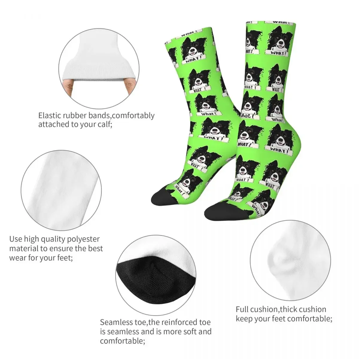 Border Collie-Chaussettes longues unisexes toutes saisons, autocollants et cadeaux, Harajuku, bas de haute qualité, cadeau d'anniversaire