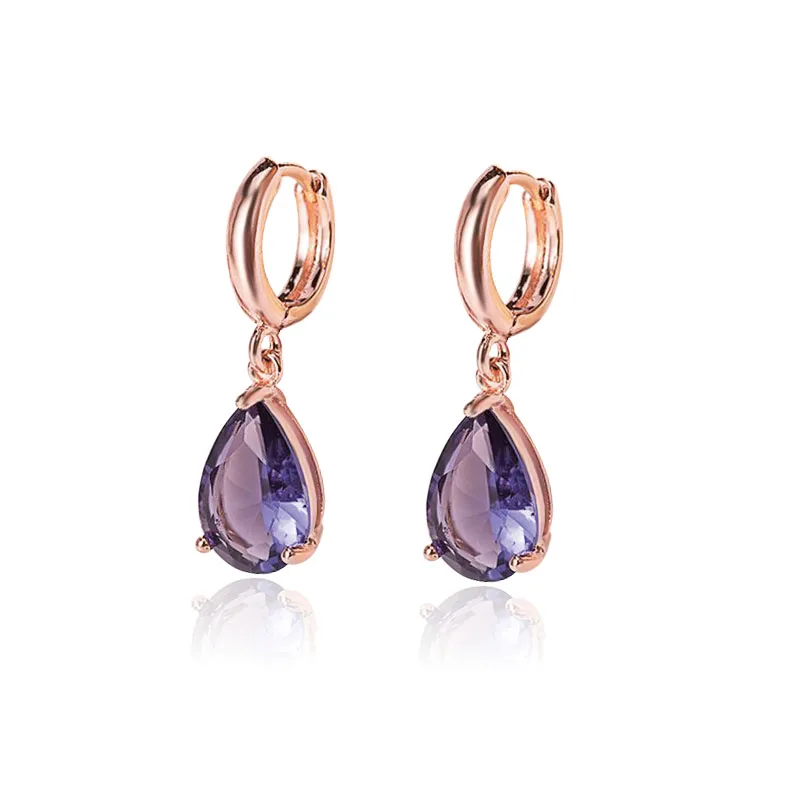 MxGxFam Rose Gold Color Violets Drop Water Zircon Earring For Women Elegant Dress Jewelry Good Quality