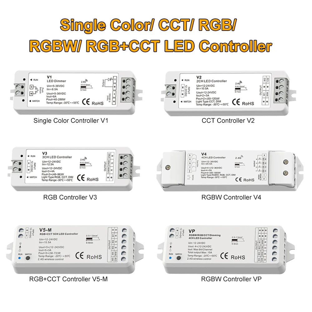 Skydance LED Controller DC12V-24V Single Color CCT RGB RGBW RGBWW 2.4G RF Controller For Linear Strip V1 V2 V3 V4 VP V5-M