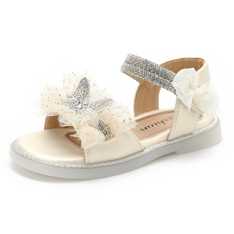

Детские сандалии, модная обувь принцессы с кристаллами для девочек, новинка 2023 года, летняя модная детская пляжная обувь с мягкой подошвой
