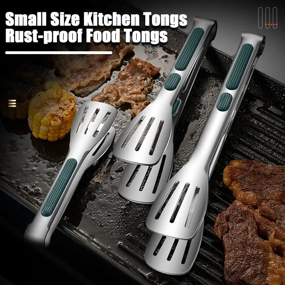 17.5-18.5cm Stainless Steel Food Tongs With Silicone Handle Kitchen Utensil Decocting Food Clip For Home Picnic Cooking BBQ Tool