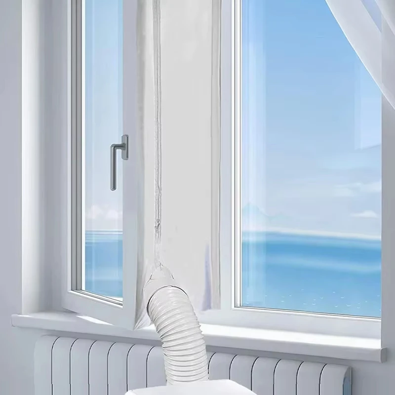 Luftdichtes Fensterbarriereset für mobile Klimaanlage Einheit weiches Stoff Dichtpanel mit Reißverschluss und starkem selbstklebendem Befestigungselement für Hausbelüftung Installation verhindert Heißluftverlust passen – Detail 3