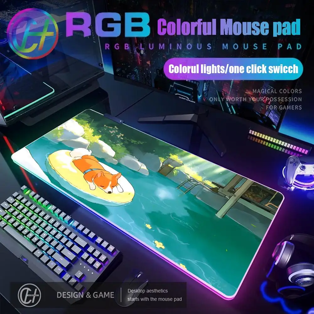 

Kawaii Shiba Inu Mouse Pad RGB Gaming Mouse Pad Desk Mat HD Gamer Large LED Light XXL MousePads PC Computer Carpet