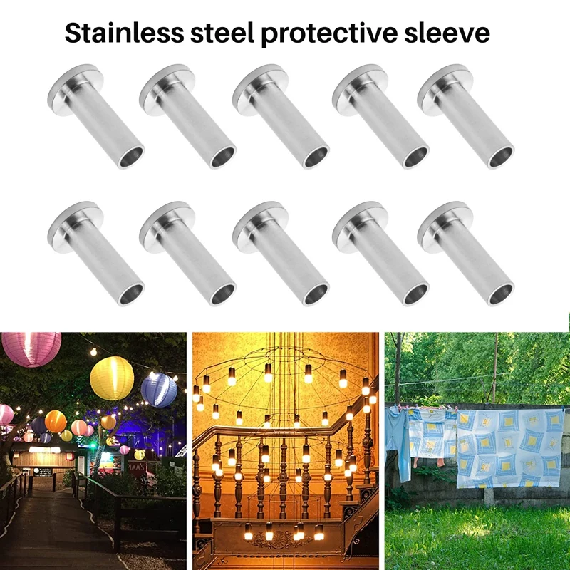 20 Pcs T316 Stainless Steel Protector Sleeves For 1/8Inch 5/32Inch 3/16Inch Cable Railing Kit,Wood Posts,DIY Balustrade