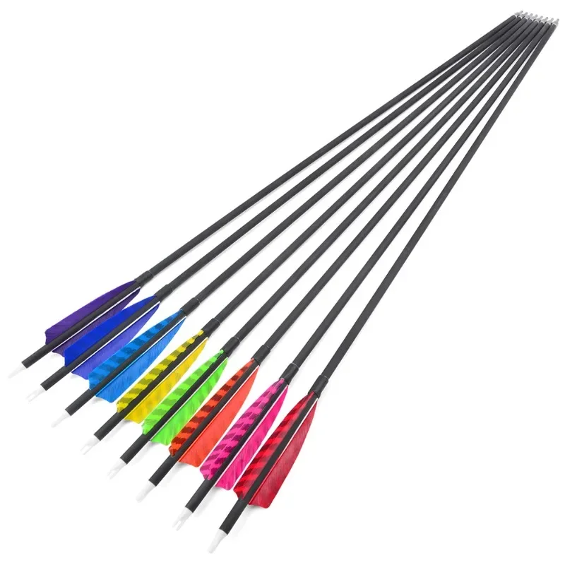 

6/12pcs Archery Pure Carbon Arrow Spine500 with Natural Turkey Feather ID 6.2mm for Recurve/Compound Bow Hunting Shooting