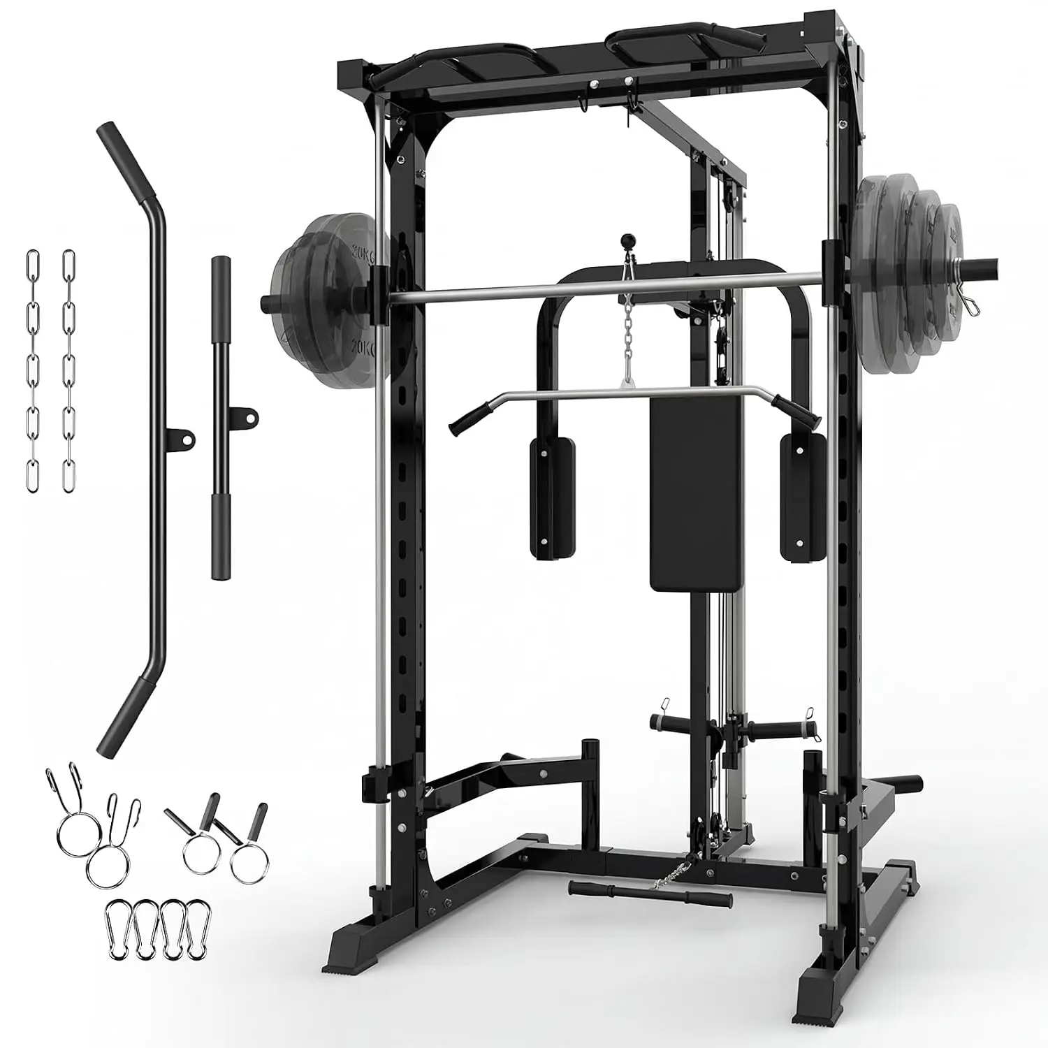 AliExpress Smith Machine, Heavy Duty Power Cage Squat Rack with Smith Bar, LAT Pulldown Syst...