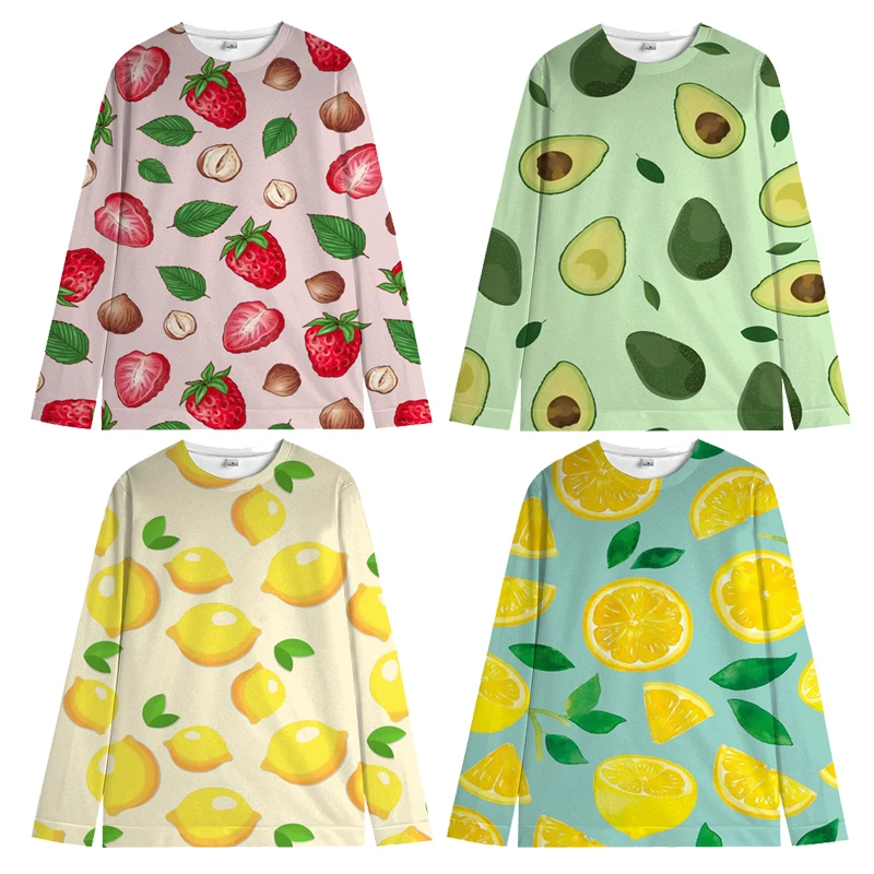 Fruit Kids Crew Neck Hoodies Strawberry Lemon Sweatshirts Avocado Grapefruit Autumn Long Sleeves Tops Kids Sweater Clothes