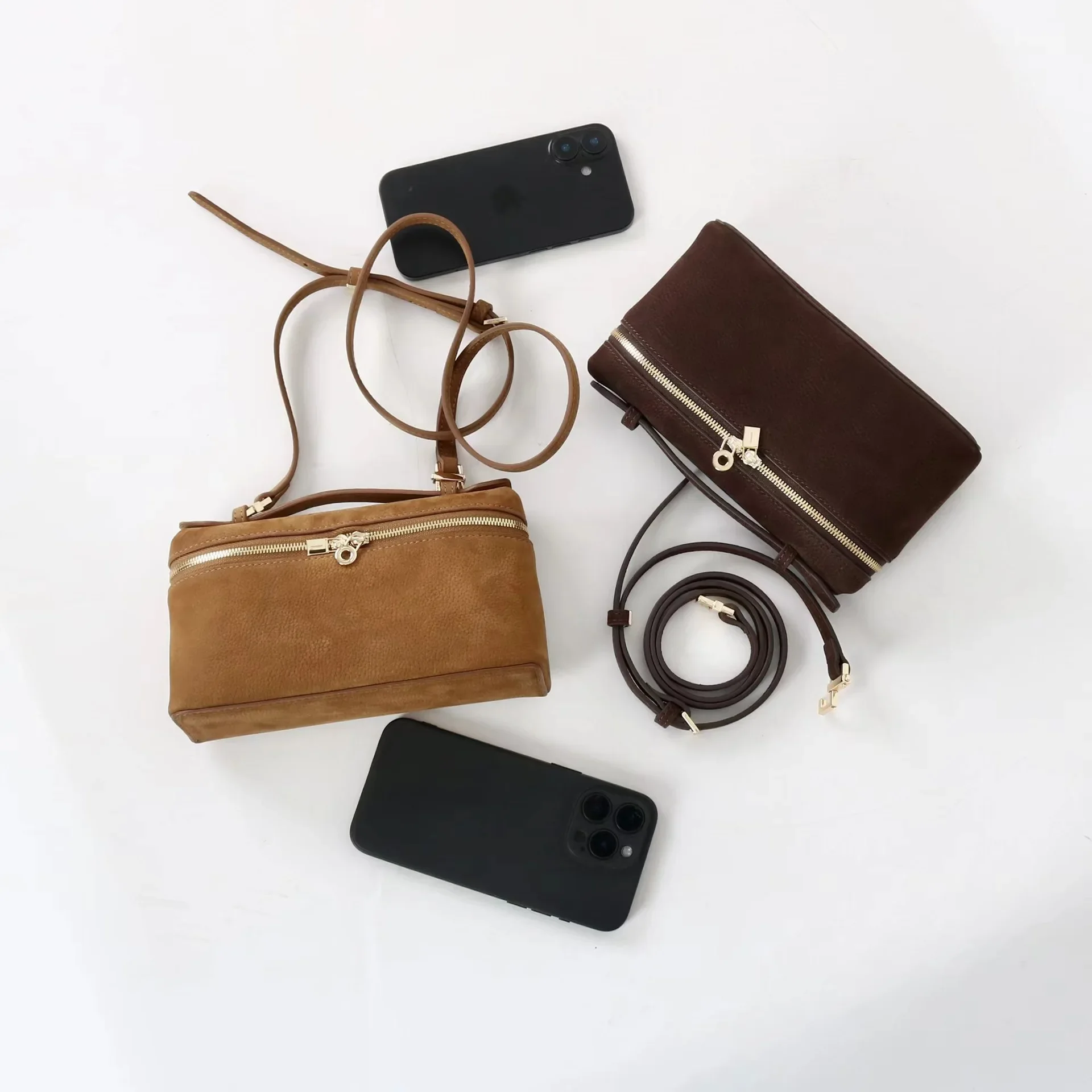 

2026 New Fashion Casual Personality Versatile Leather Matte Suede Lunch Box Bag Makeup Hand Shoulder Messenger Handheld Bag
