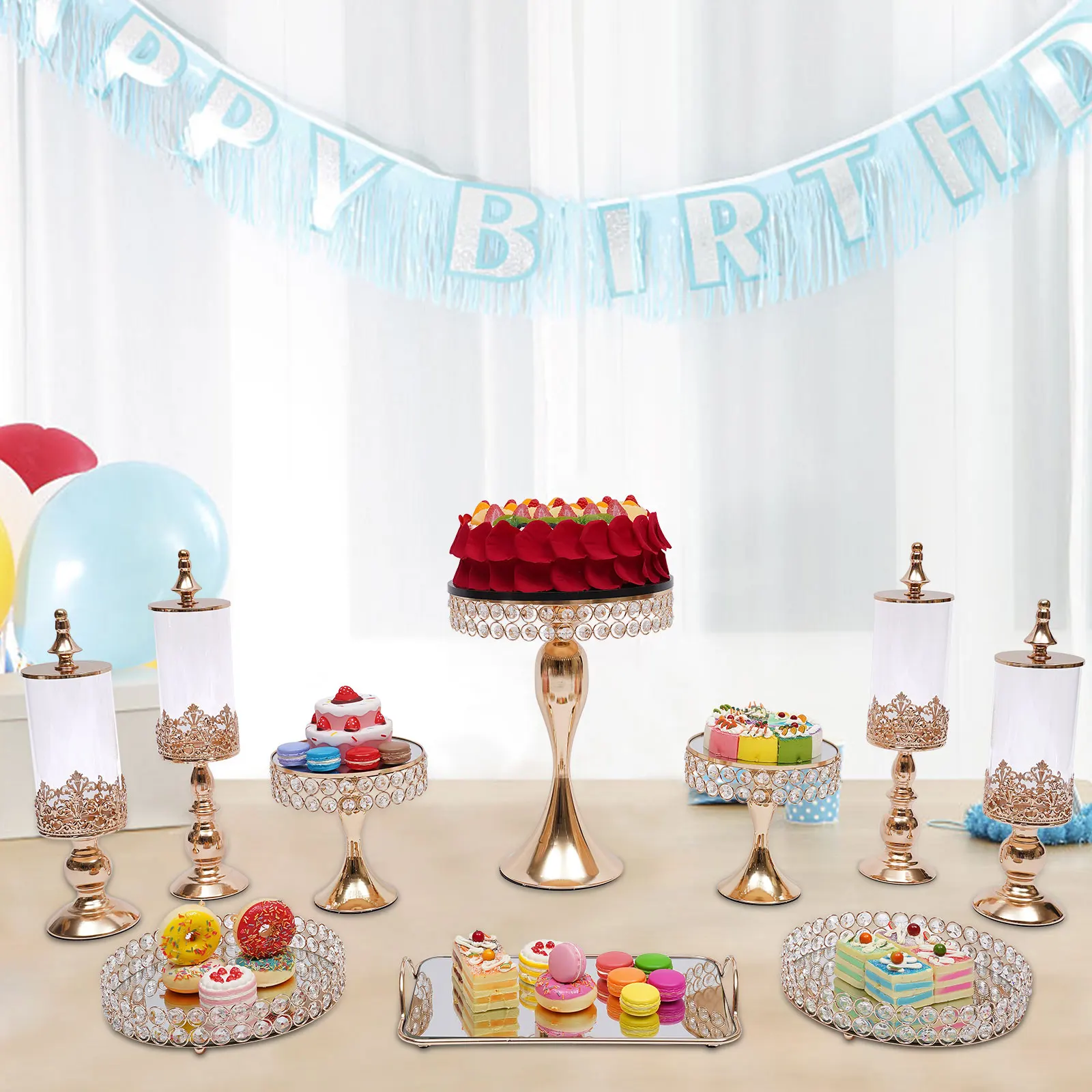 10 Pcs Cake Stands Set Metal Cupcake Dessert Table Stands Luxury Cake Display Stand for Birthday, Wedding Party Gold