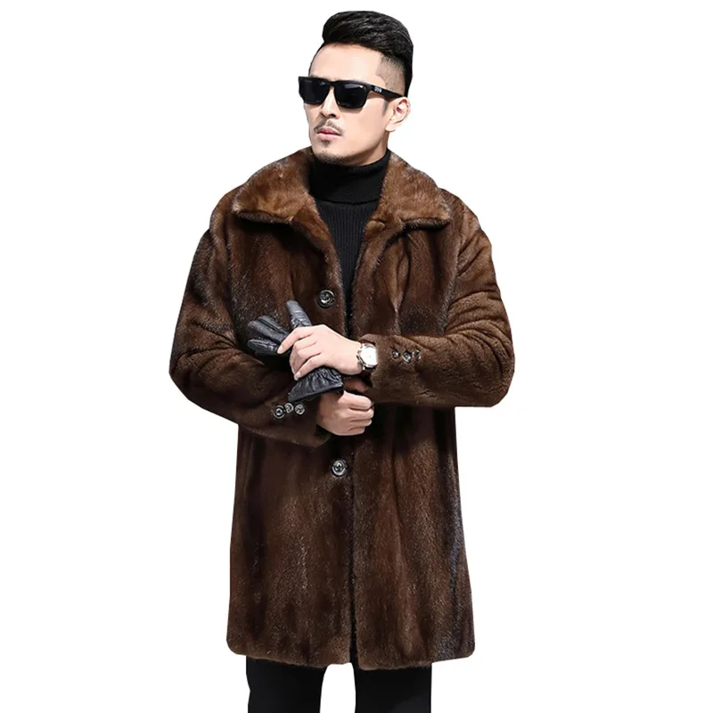Luxury Brand Winter Men Clothing Thick Warm Long Faux Fur Coat Business Casual Jacket Long Sleeve Single-breasted Snowsuit
