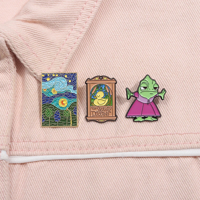 Princess Chameleon Enamel Pin Custom Ducklings Lizard Fairy Tale Brooch Lapel Bag Badge Movie Jewelry Gifts for Fans