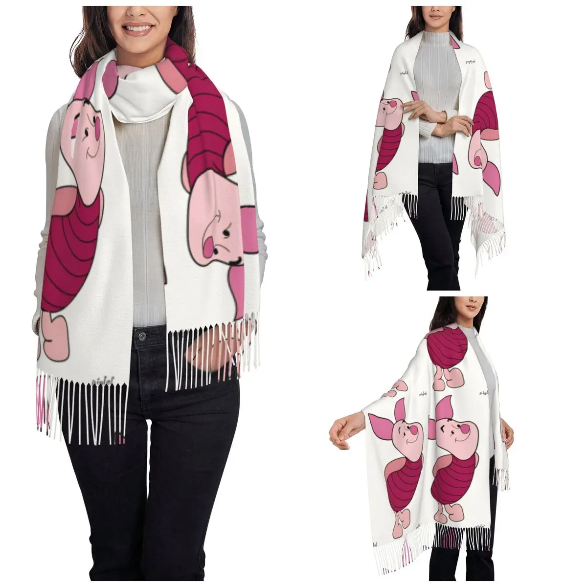 Cute Winnie The Pooh Bear Lively Scarf for Women Fall Winter Shawls and Wrap Long Shawl Scarf Ladies