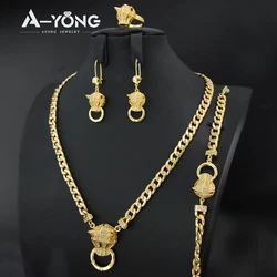 Brazilian Gold Jewelry Leopard Pendant Necklace 21k Gold Plated Cool Punk Hip Hop Middle Eastern Women Men Luxury Jewelrys