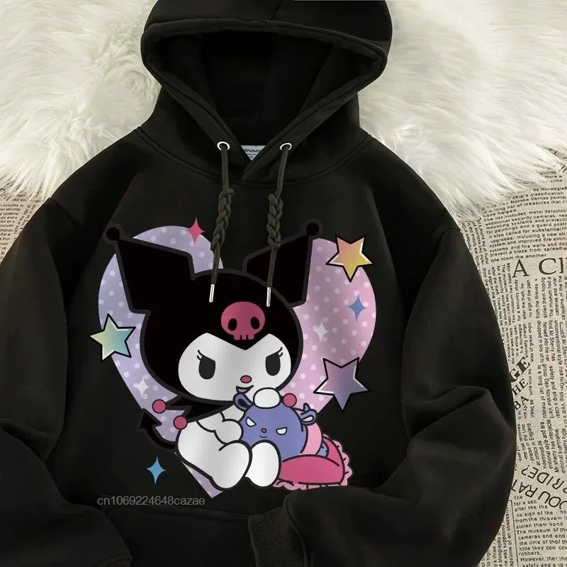 Kids Sanrio Kuromi Cartoon Hoodie Children\'s Autumn Winter New Pullovers Fashion Casual Cute Clothing Girl Long Sleeve Tops 2023