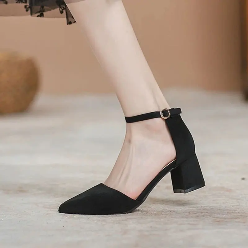 Sandals Women's Fairy Style 2026 Spring New Professional Pointed High Heels with One Strap Thick Heel Middle Follow Shoes