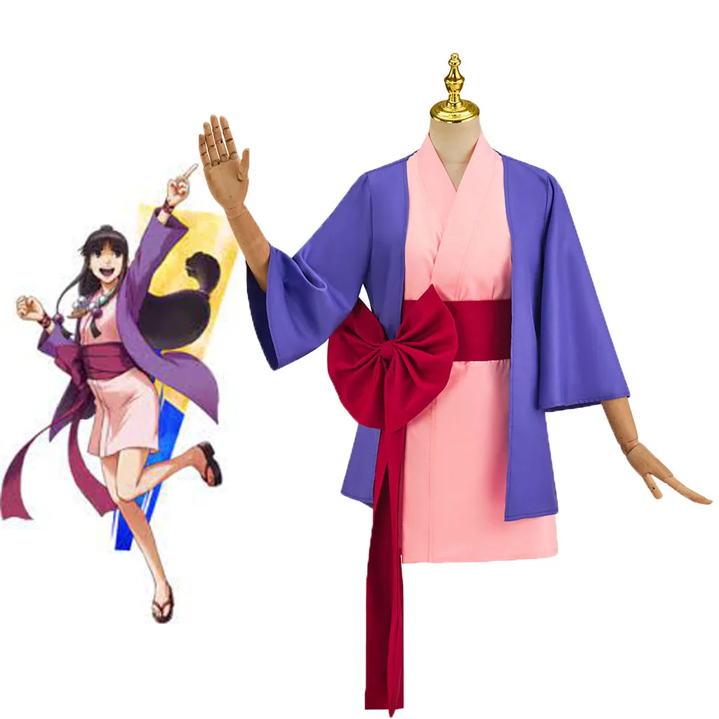 Ace Attorney Maya Fey Ayasato Mayoi Cosplay vestido tipo kimono con traje de lazo disfraz de Gyakuten Saiban traje de juego de rol de Halloween