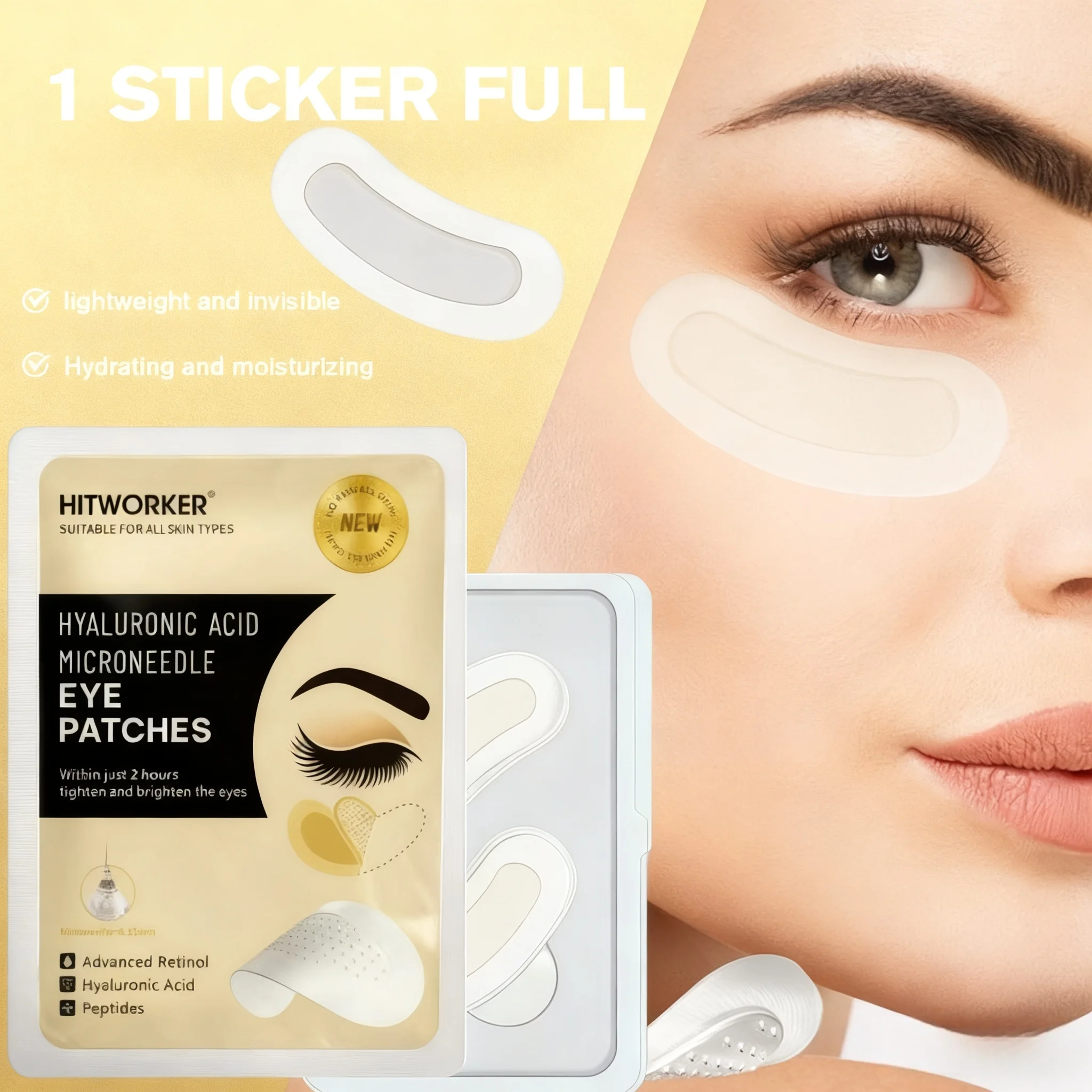 1pair Hyaluronic Acid Eye Patches Moisturizing, Suitable for All Skin Tones, Needle Length Less than 0.25mm