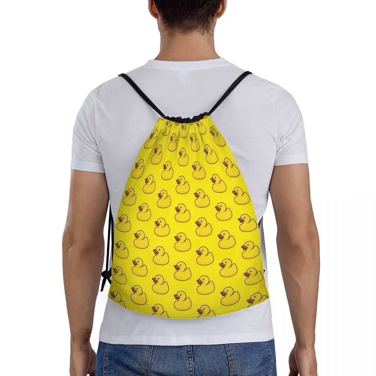 Custom Yellow Rubber Ducks Drawstring Backpack Women Men Gym Sport Sackpack Foldable Training Bag Sack