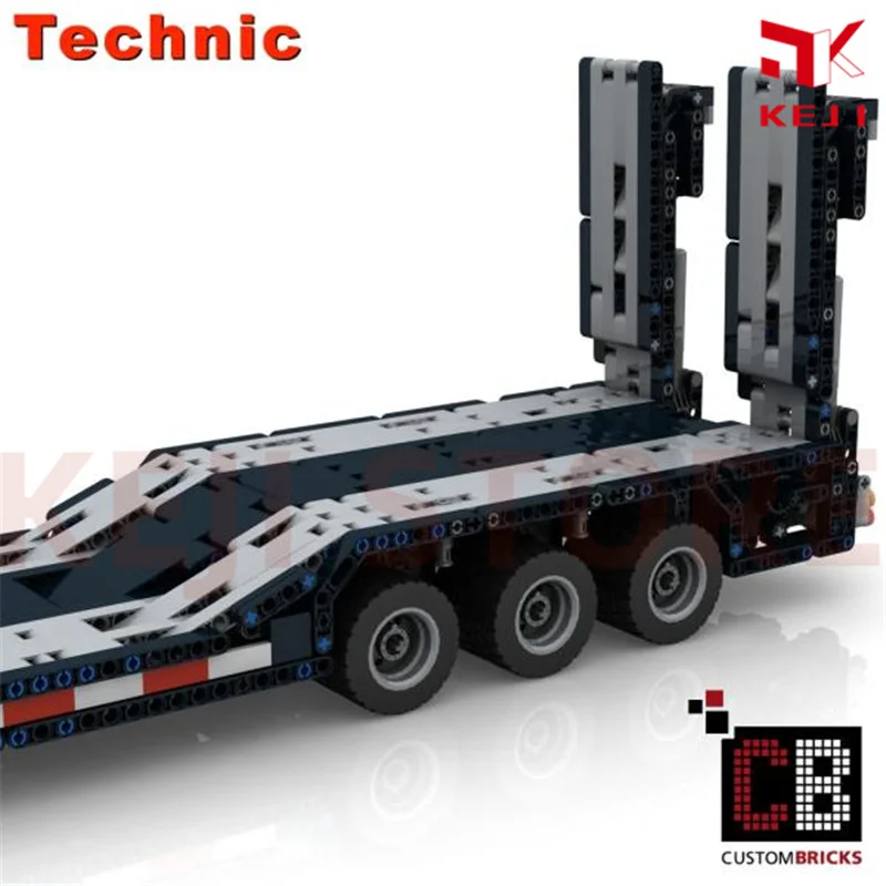 KEJI MOC-10554 Custom RC low loader with ramps Engineering Vehicle Building Blocks Bricks Kits Toys Chil