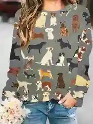 Autumn and winter new chic versatile long-sleeved women's blouse digital print pattern stylish women's thin sweater