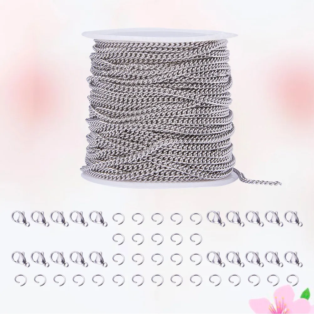 

Набор для изготовления ожерелий из нержавеющей стали: 10-метровая цепочка, застежка-карабин, открытые кольца для создания украшений своими руками, аксессуары для цепочек и ожерелий