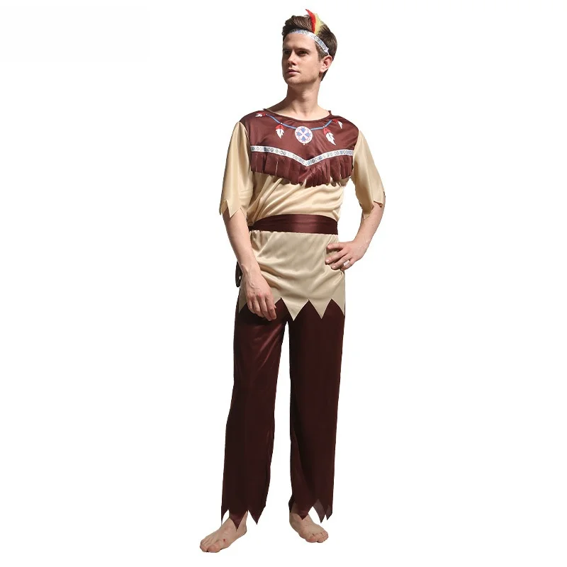 Disfraz indio para hombres adultos, disfraz de halloween, disfraz de jefe, mascarada, ropa de plang de rol nativo americano para fiestas y eventos