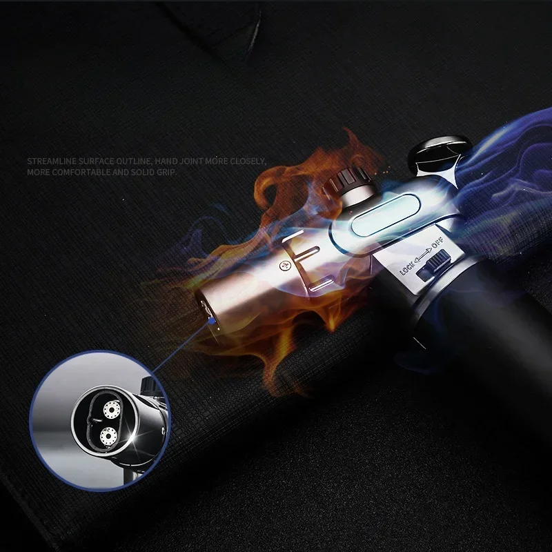 HONEST High Power Spray Gun Welding Gun Butane Gas Lighter Single/Double Fire One Key Switching Safety Lock Switch Cigar Lighter