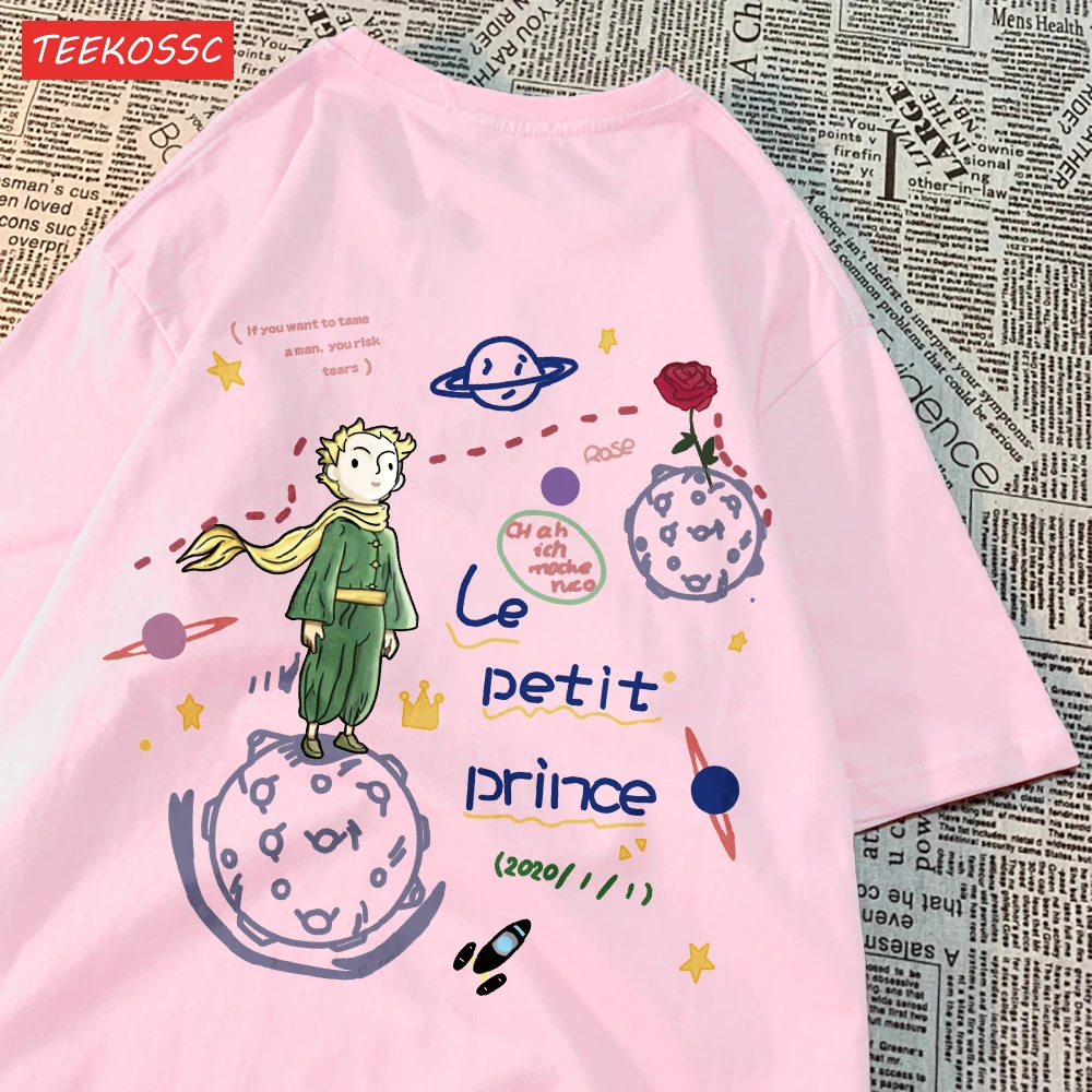 Casual Cotton Womens T-Shirts Little Prince And Rose Prints Short Sleeve O-Neck Soft Breathable Fashion Oversize Female Clothes