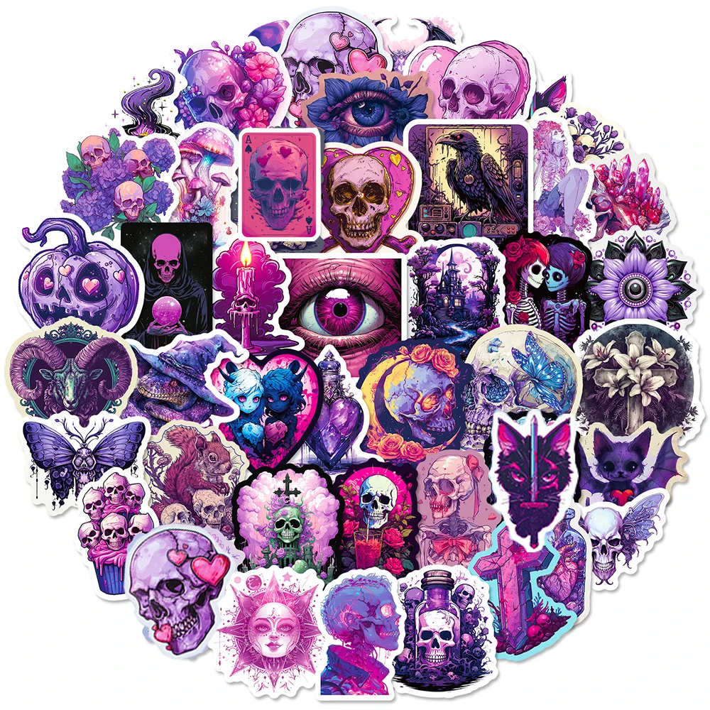 

10/30/50pcs Cute Purple Gothic Skull Stickers Cartoon Graffiti Decals DIY Phone Case Skateboard Suitcase Aesthetic Sticker Decor