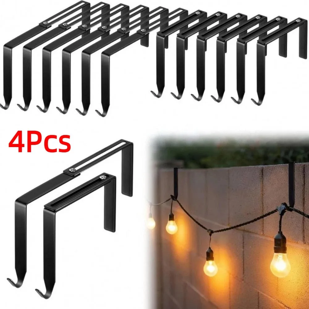 4Pcs Adjustable Block Wall Hangers No Drill Metal Outdoor Light String Hooks Rustproof Black String Light Hangers Fence