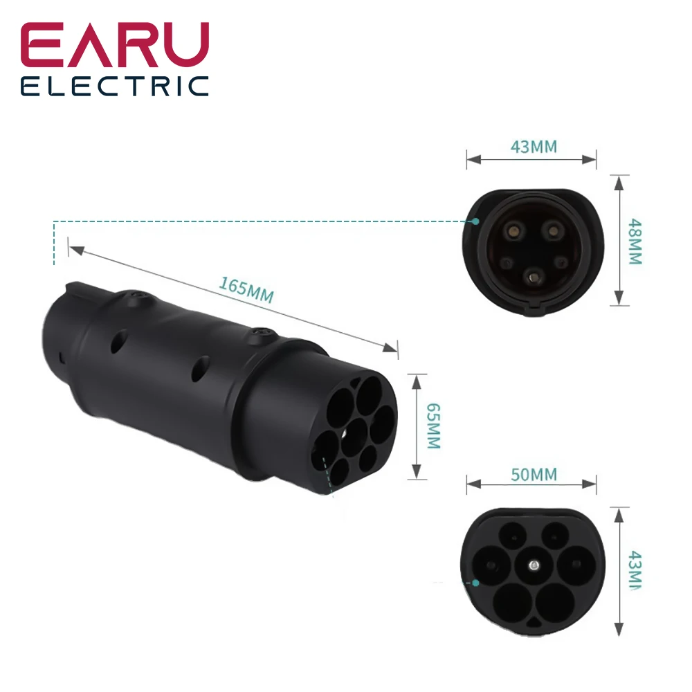 Earu 32A 22KW EV Charger Adaptor For Charging For Electric Vehicle Connector Type 2 to Type 1 SAE J1772 7.2KW Conventor