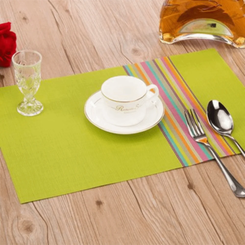 

6 Pieces PVC Colorful Strip Table Mat Waterproof Wear-resistant Insulated Plate Mat Scratch Resistant Rectangular Place Mats