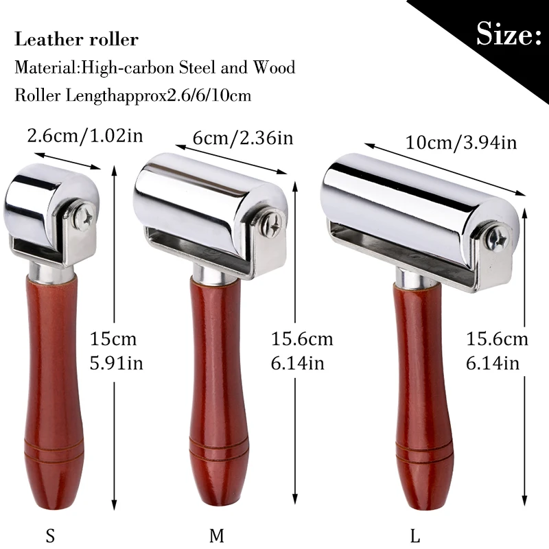 Pear Wood Handle Leather Roller Glue Edges Laminating Wheel Craft Handmade Smoother Creaser Tool Steel Iron Roll Randomcolor