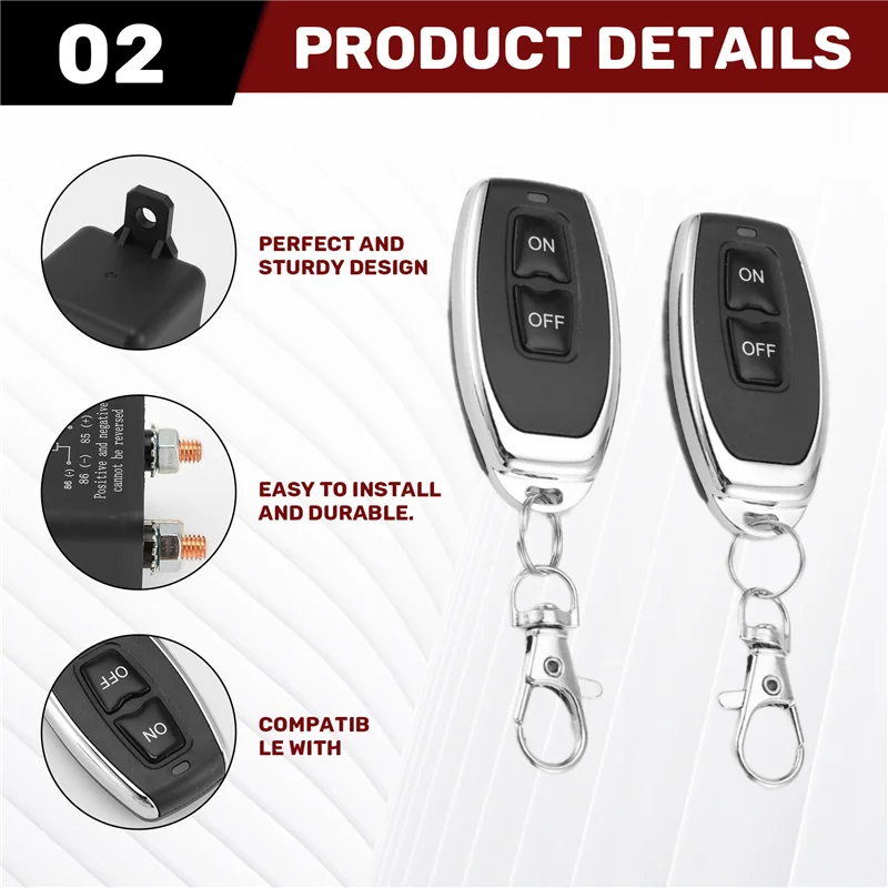 

Portable Wireless Remote Control Battery Disconnect Switch 12V 200A Dual Remote Control Switch Automobile Parts