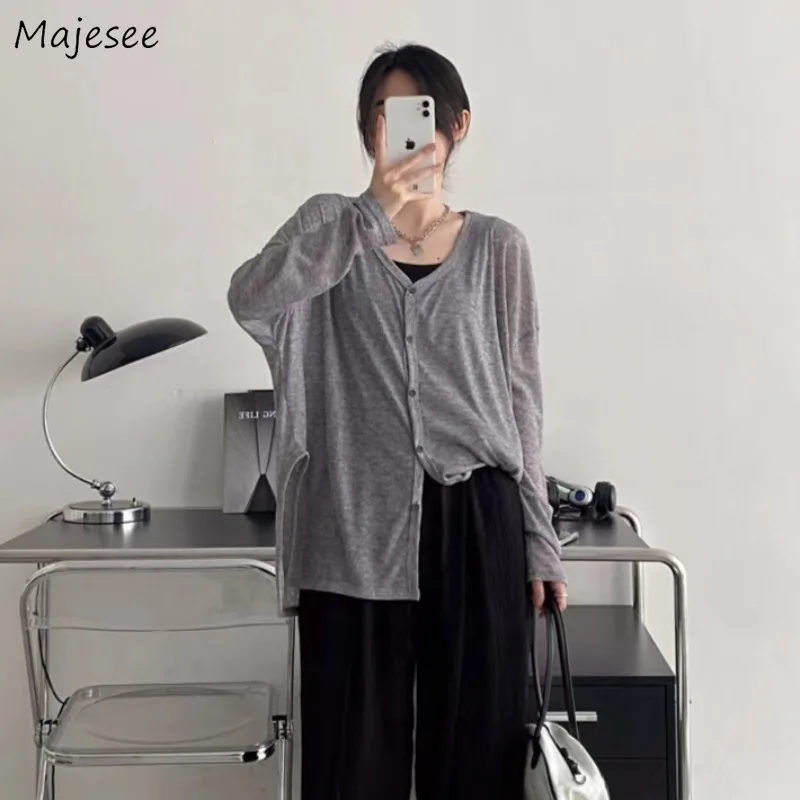 

Дышащая женская рубашка с V-образным вырезом, универсальная, шикарная, солнцезащитная, свободная, слегка прозрачная, корейская мода, тонкая, летняя, Молодежная, Повседневная