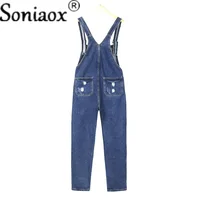 New Casual Streetwear Hole Denim Jumpsuits Women 2021 Loose Suspenders Pocket Long Pants Waistline Straight Jeans Rompers - Image 3