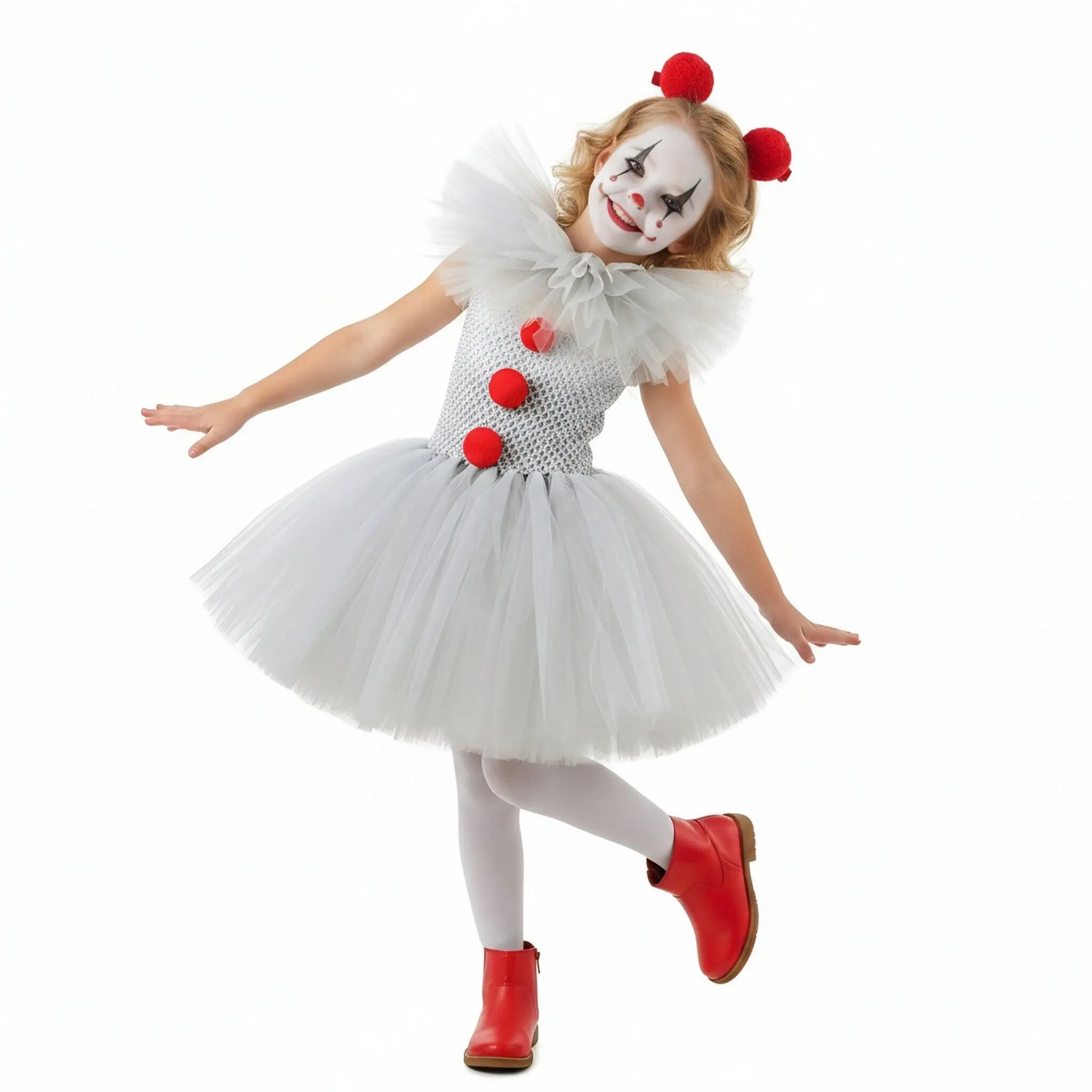 Mädchen Halloween-Kostüm Graues Tutu Gruseliges Joker-Kleid Kinder Cosplay Clown-Kostüm Karneval Party Verkleidung – Detail 4
