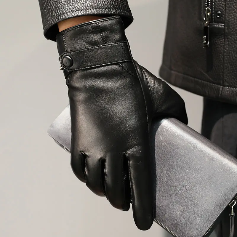 100% Echt leder handschuhe Männer dick warm fahren Radfahren Touchscreen Guantes Invierno Top Layer Schaffell Voll finger handschuhe