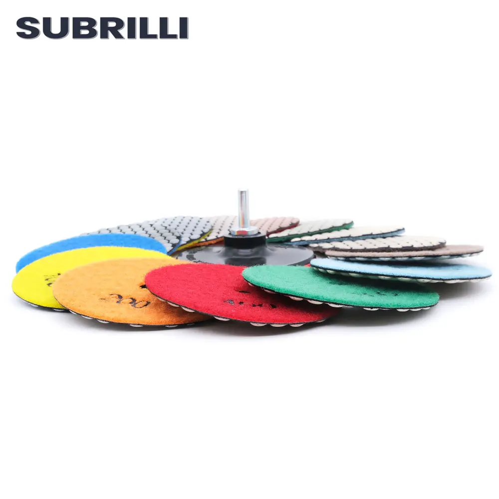 SUBRILLI 4 بوصة قطعة التلميع الجاف 100 مللي متر مرنة الماس ألواح التلميع ل ماكينة نحت رخام الجرانيت ماكينة تجليخ الأرضيات الخرسانية القرص